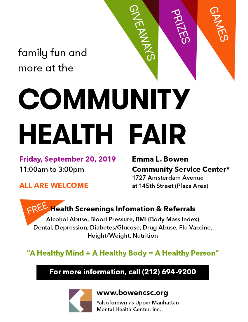 FREE Community Health Fair September 20, 2019 Bowen Center