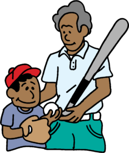 father teaches son baseball