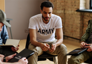 Veterans in group meeting